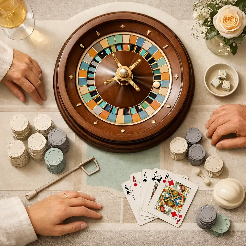 Elegantes Roulette-Rad auf einem hell gestalteten physischen Roulette-Tisch